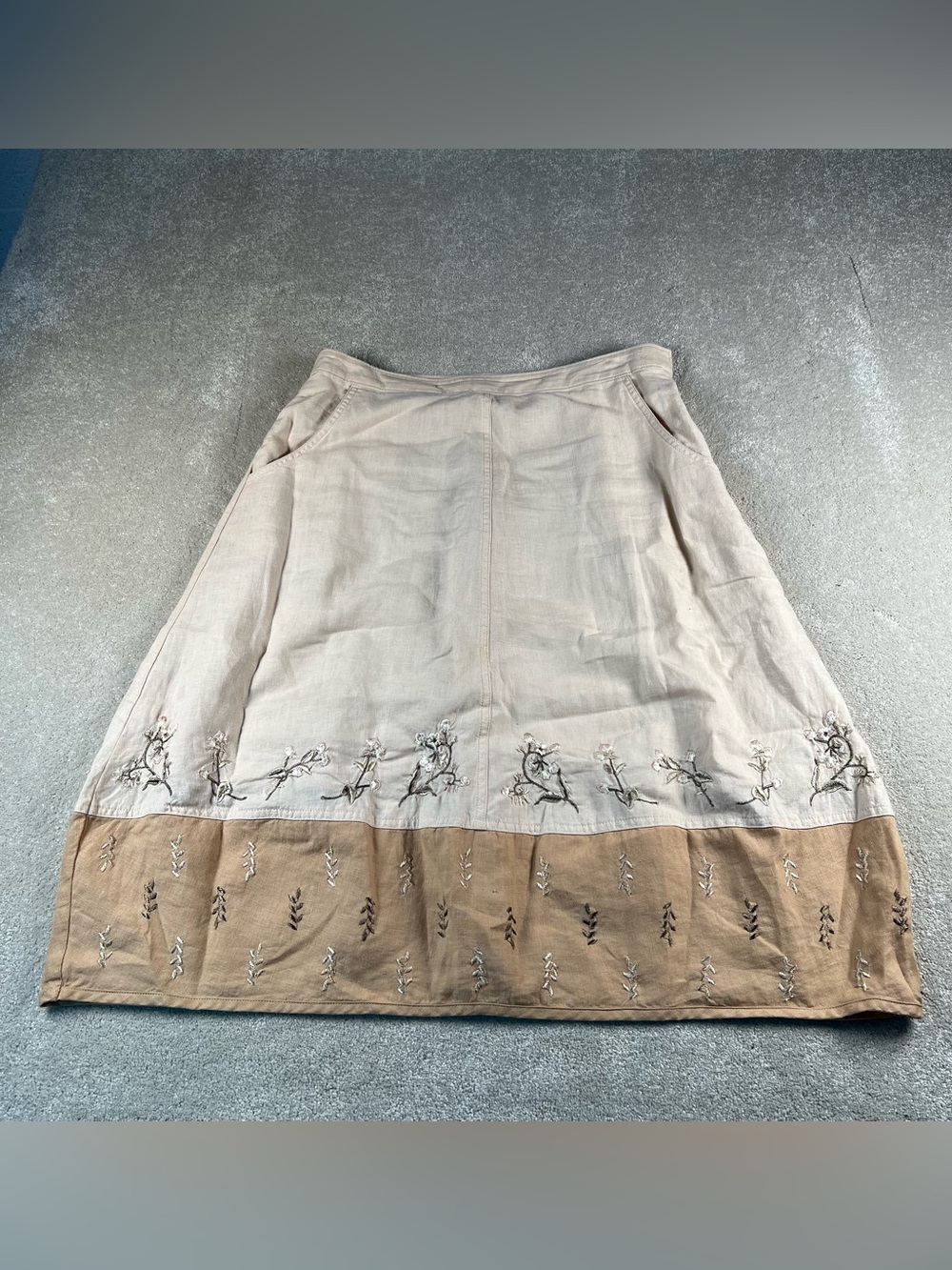 J Jill Skirt Linen Tan 2 Tone Embroidered Floral Casual Women's 6